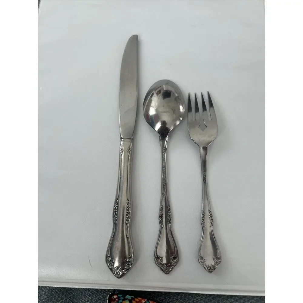 Vtg Oneida Mansfield Amadeus Rogers Stainless Flatware Set Of 3 Knife Spoon Fork
